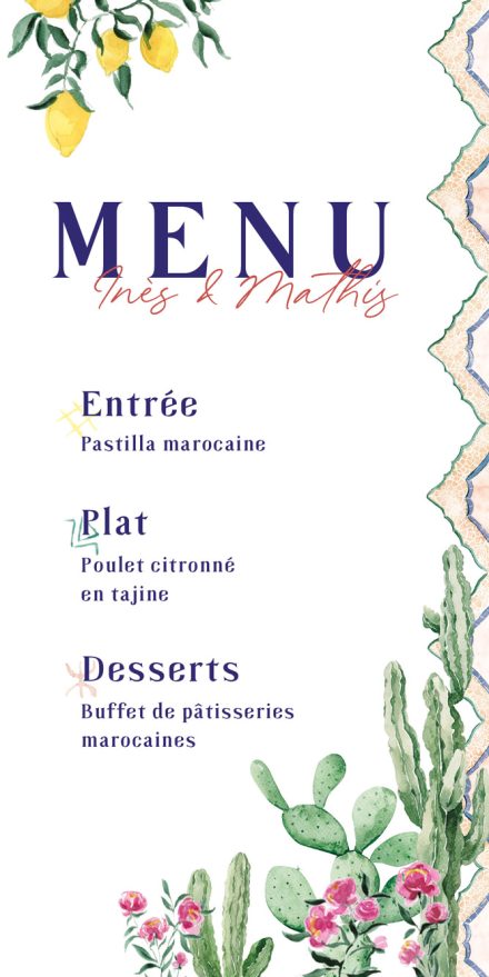 Menu mariage oriental Marrakech