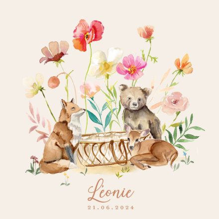 Bienvenue dans un univers vintage et enchanteur avec notre faire-part de naissance où un berceau en rotin s'intègre harmonieusement au sein d'un jardin fleuri, accompagné d'un renard malicieux, d'un ourson tendre et d'un faon doux. Chaque élément, des motifs floraux aux animaux espiègles, évoque la nostalgie et la chaleur d'une époque révolue. Dans un esprit rétro et empreint de tendresse, cette illustration captivante capture toute la magie et l'innocence de l'arrivée de votre petit trésor. Personnalisable selon vos désirs, ce faire-part vous permet de partager avec vos proches la beauté et l'émotion de ce moment unique. Commandez dès maintenant et laissez-vous transporter par la magie intemporelle de la naissance.
