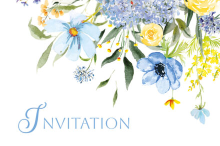 Ce faire-part aux tons bleus et jaunes est idéal pour un mariage romantique et raffiné. Il évoque l'élégance d’un jardin anglais en fleurs, avec ses nuances pastel qui apportent douceur et harmonie.